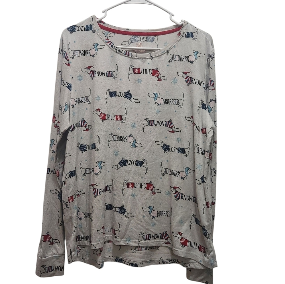 Secret Treasures Dachshund Holiday Long Sleeve Pajama Top Size S Small Winter